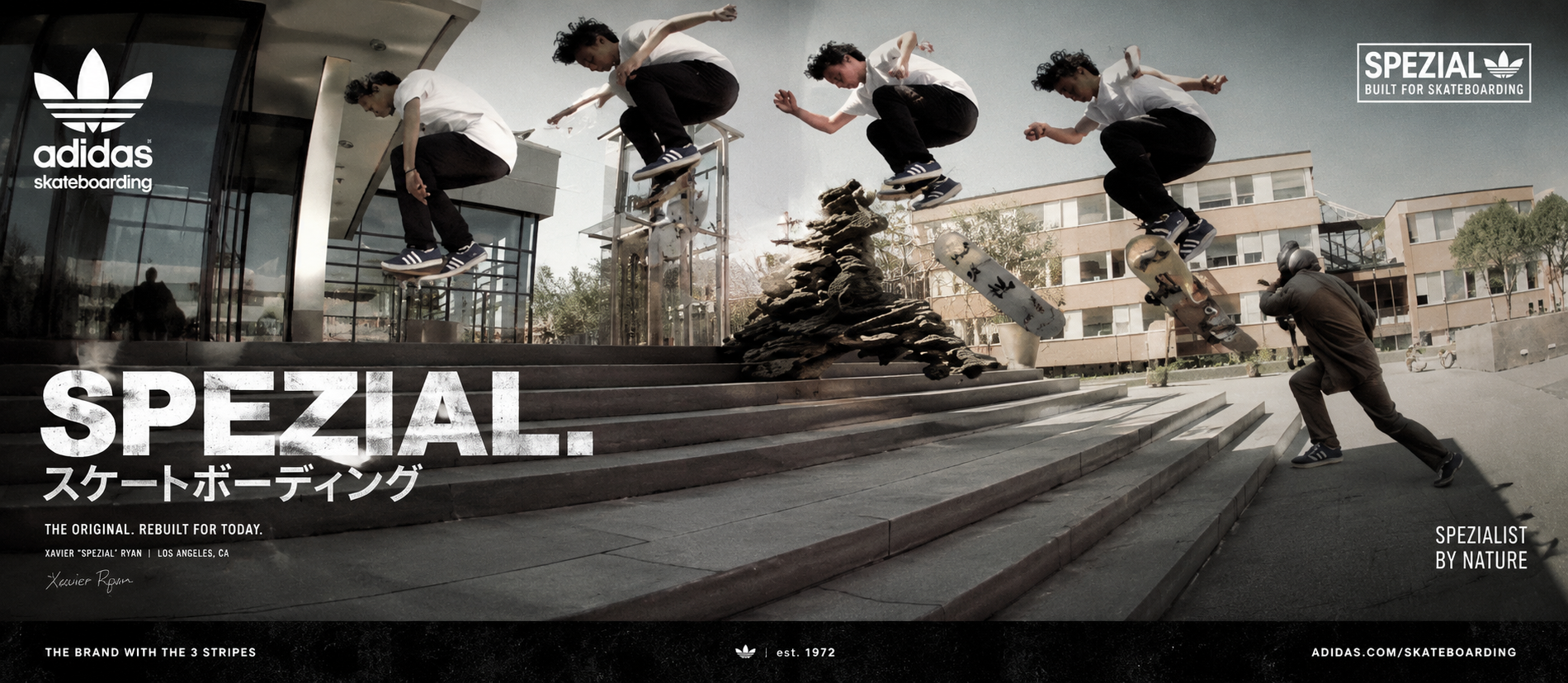 Sequence of Xavier Ryan skating down a long stair set