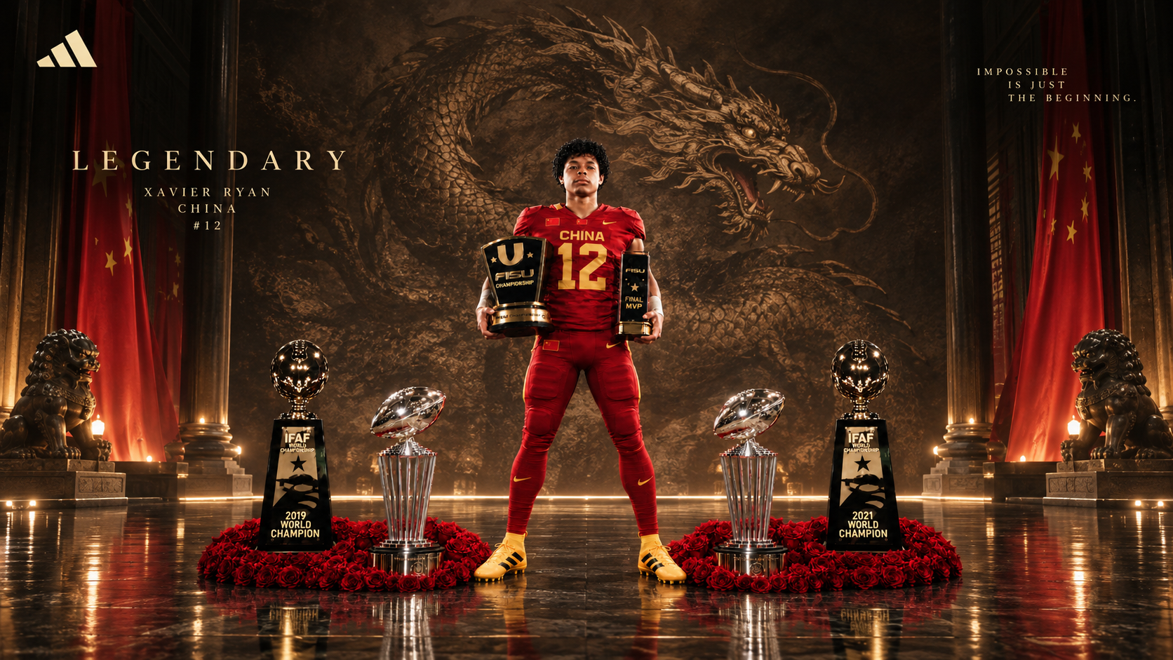 Xavier Ryan China #12 Legendary adidas campaign poster in imperial dragon hall